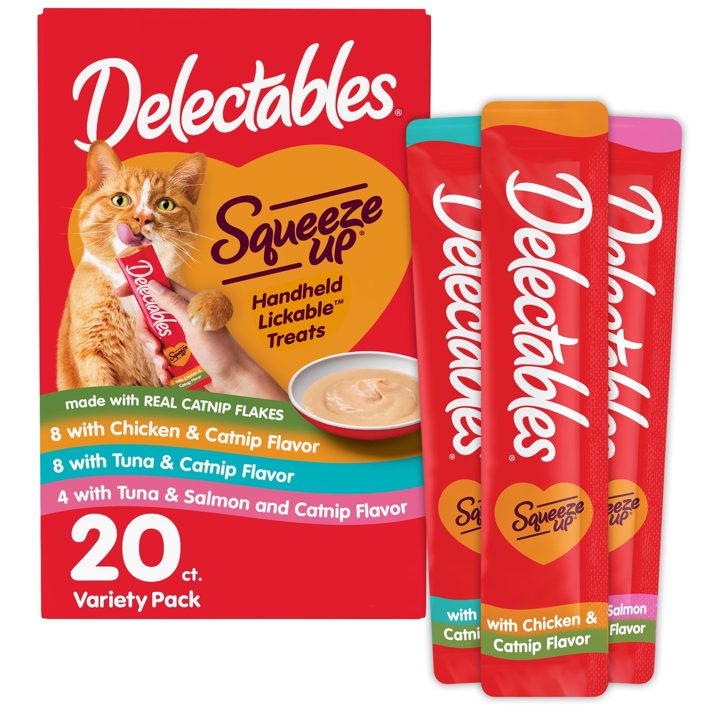 Hartz Squeeze up Catnip Flavored Variety Pack Lickable Cat Treat, 20Ct