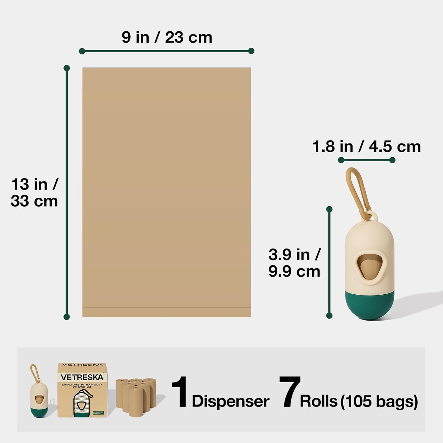 Dog Poop Bag with Dispenser, Leak Proof and Extra Thick Pet Waste Bags for Dog Walking and Cat Litter, Sandalwood & Almond Scented, 105 Count