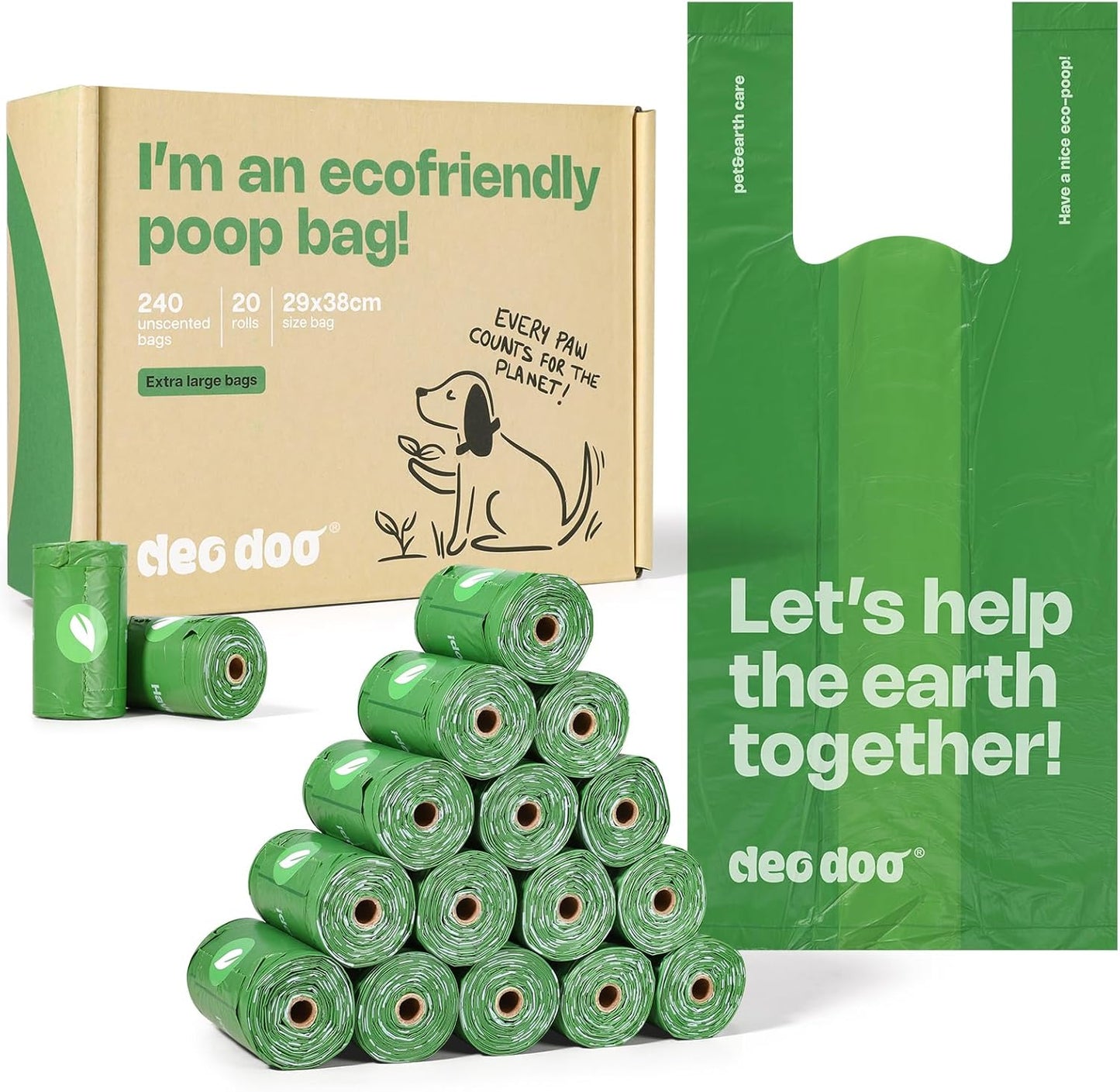 Dog Poop Bags with Handles Large Size 20 Rolls 240 Counts Big Sizes Leak Proof and Extra Thick Waste Bags Refill Rolls for Walking Medium Large Dogs Cats Litter Unscented