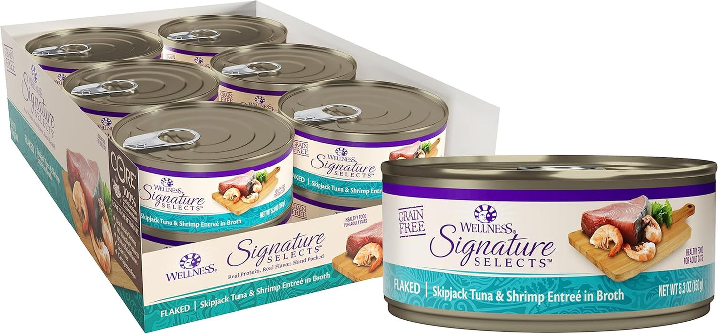 CORE Signature Selects Flaked Adult Wet Cat Food, Natural, Protein-Rich, Grain Free, 5.3 Ounce, 12 Pack (Skipjack Tuna & Shrimp)
