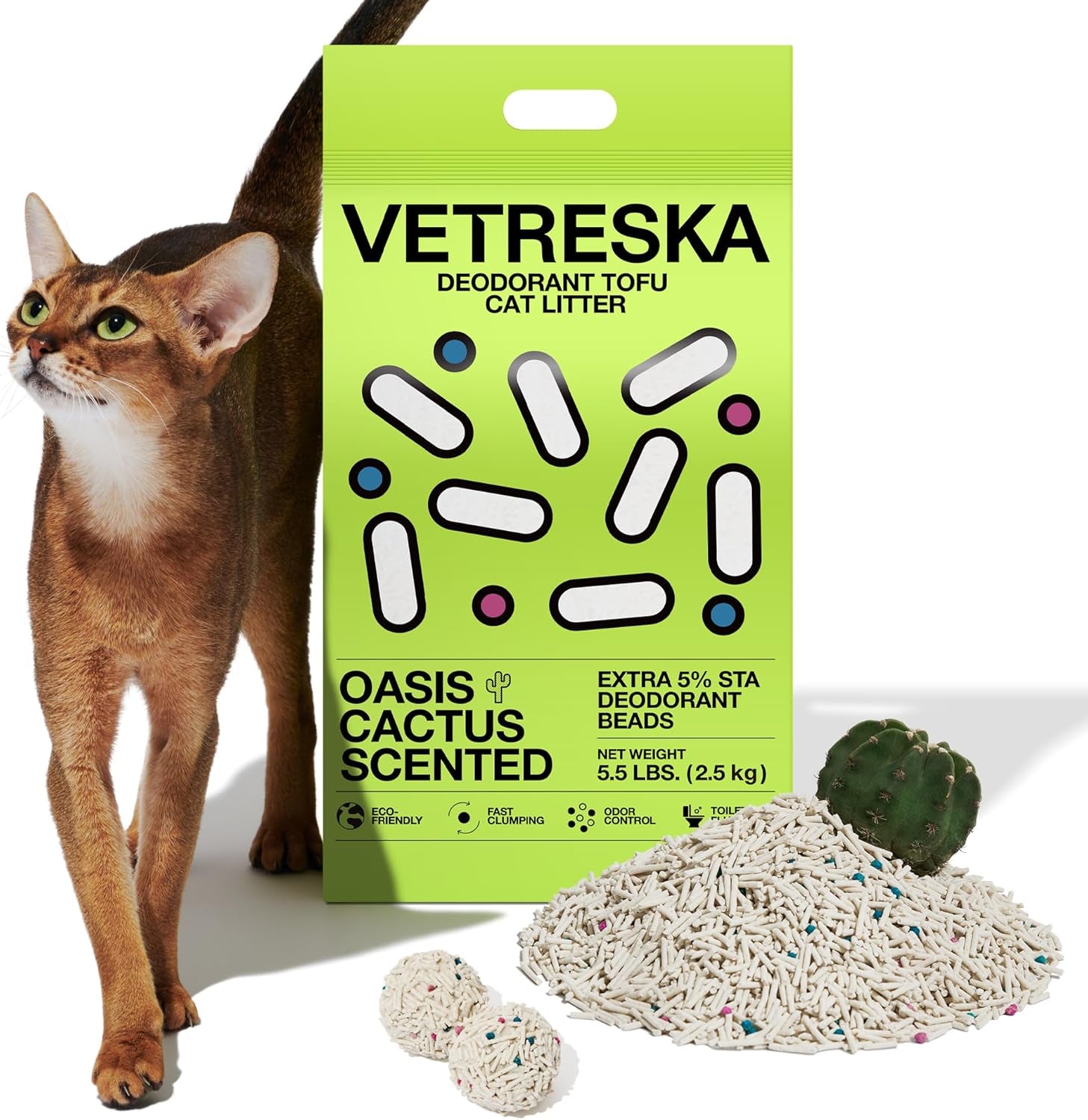 Tofu Cat Litter - Strong Clumping, Dust Free, Low Tracking, Flushable, Water Absorbent - Cactus (5.5Lb X 1Bag)