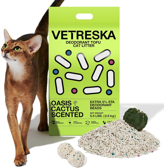 Tofu Cat Litter - Strong Clumping, Dust Free, Low Tracking, Flushable, Water Absorbent - Cactus (5.5Lb X 1Bag)
