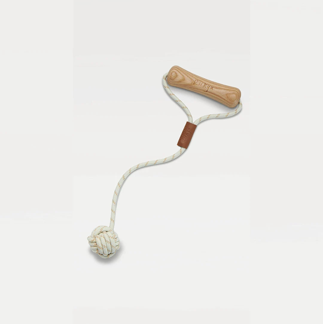 Dog Bone Toy Ball Handmade Pet Leash: Ash Wood Handle with Leather Accent