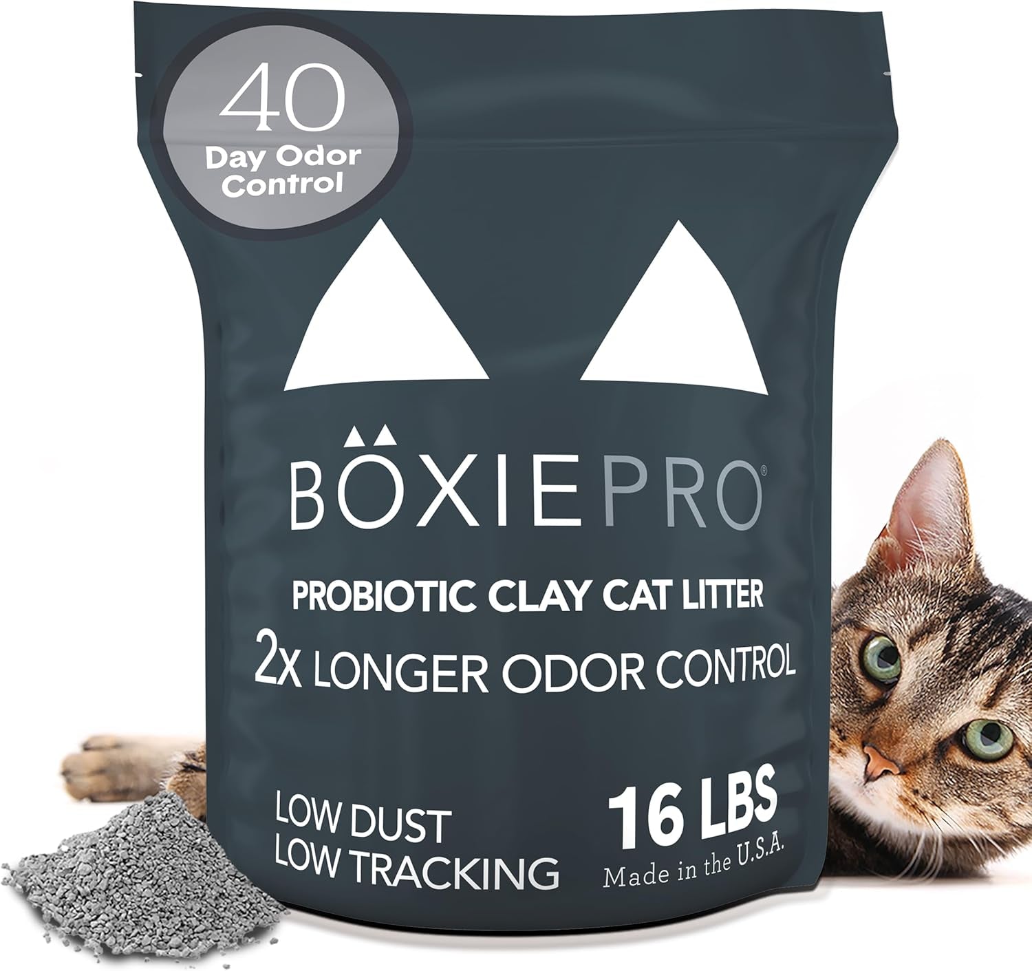 Boxie Probiotic Cat Litter, 30 Day Odor Control, Clumping Clay Kitty Litter, Odor Eliminating Probiotics, Dust-Free, No Fragrances No Fillers, 16 Lb
