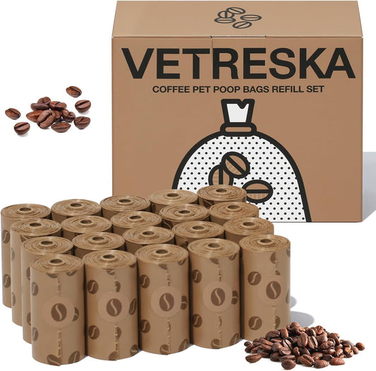 Dog Poop Bags, Coffee Scented Waste Bags, Leak Proof, Extra Thick and Large Dog Pet Bags for Dogs and Cats - 300 Count (20 Refill Rolls)