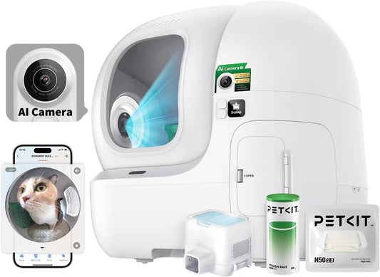 2025 Purobot Max Pro Ai-Camera Self Cleaning Cat Litter Box, 210° Wide Angle Lens Night Vision Cat Facial Recognition Automatic Litter Box with 5G Wifi App Control Odor-Free
