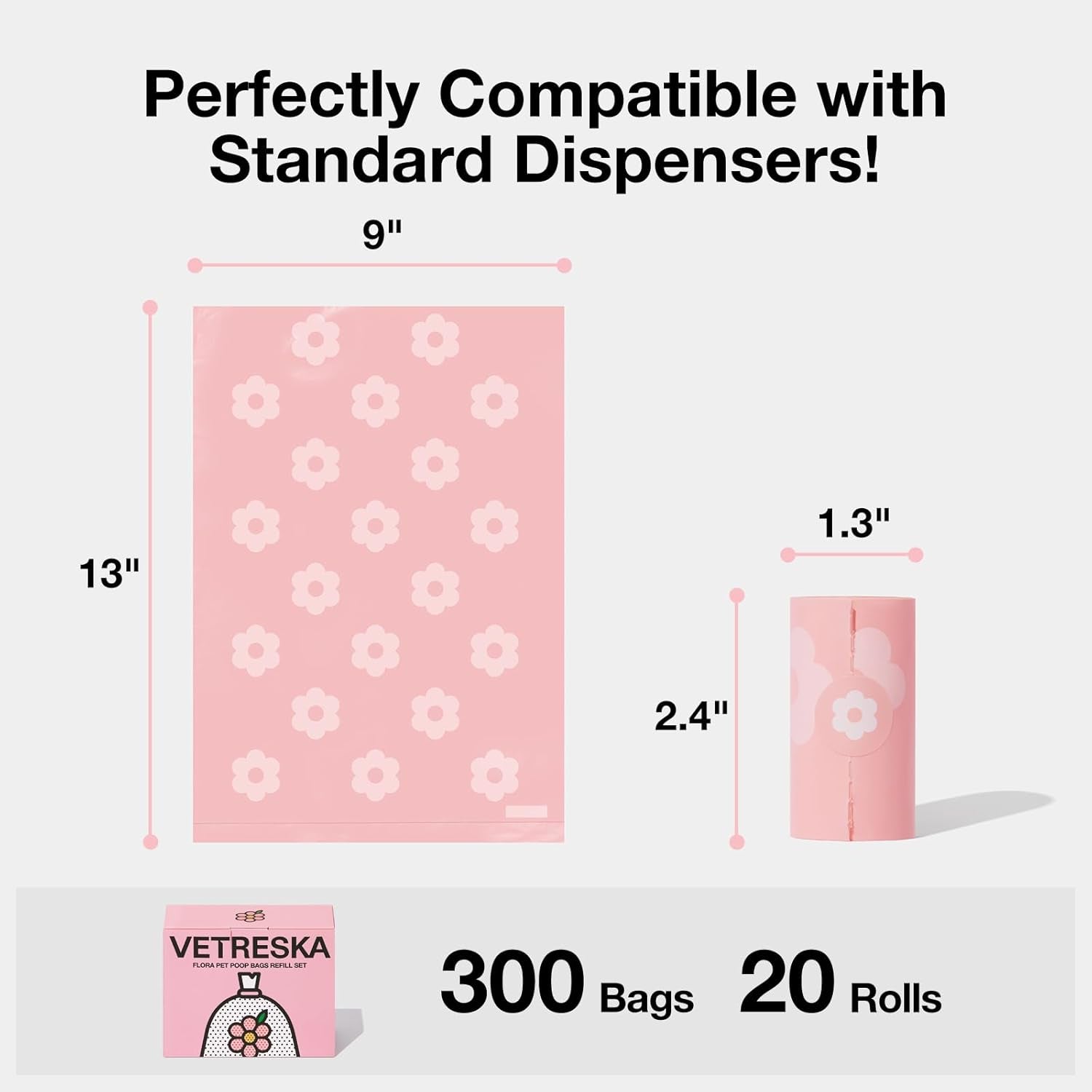 Dog Poop Bags Lavender Scented Pet Waste Bags Leak Proof & Extra Thick Waste Bags for Dog Walking and Cat Litter 300 Counts 20 Refill Rolls 9 * 13 Inches