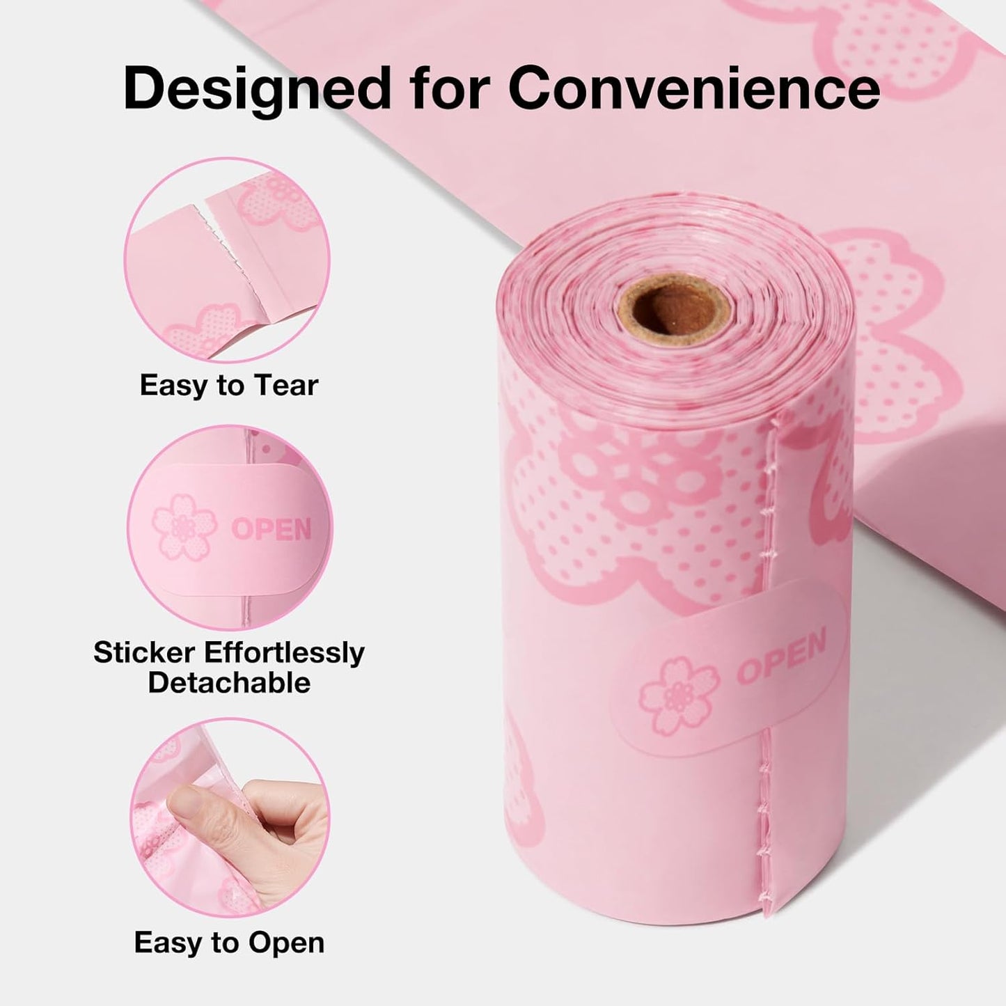 Cherry Blossom Scented Dog Poop Bags, Leak Proof, Extra Thick and Large Pet Waste Bags for Dog Walking and Cat Litter, 20 Refill Rolls, 300 Bags, Pink