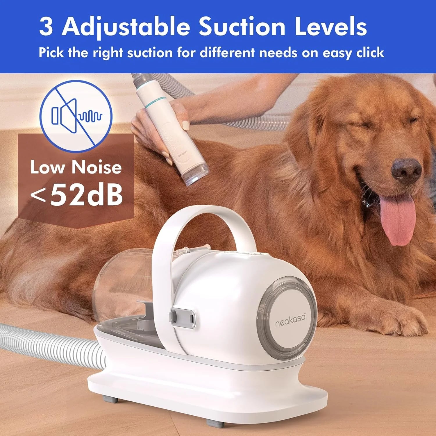 Neabot P1 Pro Dog Grooming Kit with Vacuum, 5-In-1 Low-Noise Pet Clippers, Deshedding Brush