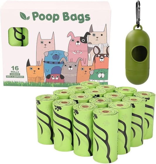 240 Dog Poop Bags | Certified Compostable| Eco-Friendly Pet Waste Bags with Dispenser |16 Rolls of Plant Based, Extra-Thick, Leak-Proof and Odor-Proof Bags | Good for Dogs, Cat'S Litter, Kid'S Diapers