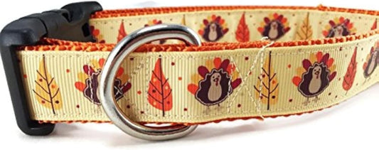 Handmade Thanksgiving Dog Collar, Autumn, Fall, Adjustable, Nylon – Heavy Duty, Machine Washable for Medium & Large Dogs