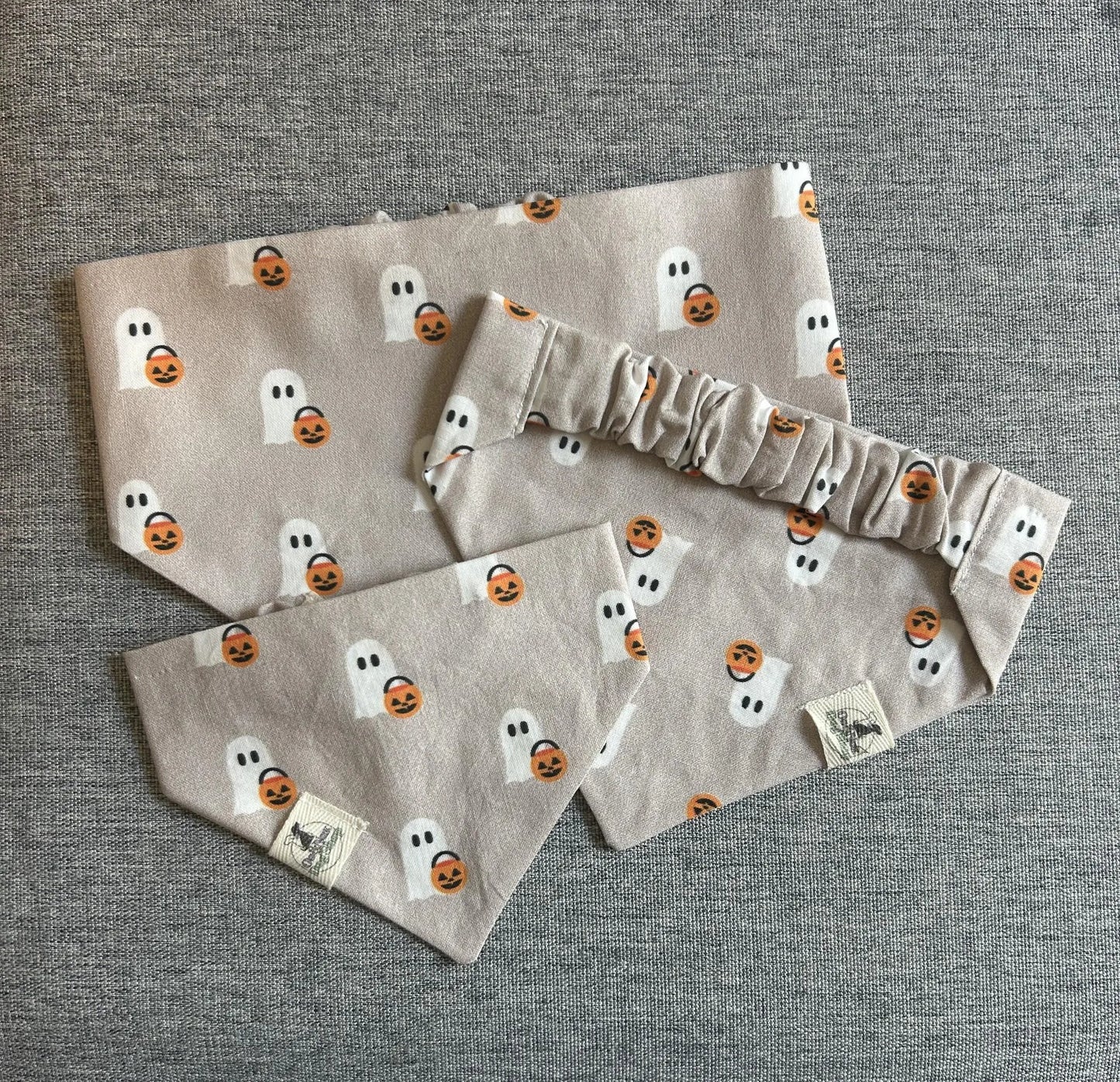 Ghost Trick or Treat Scrunchie Dog Bandana, Halloween Pet Accessories, Fall Bandanas