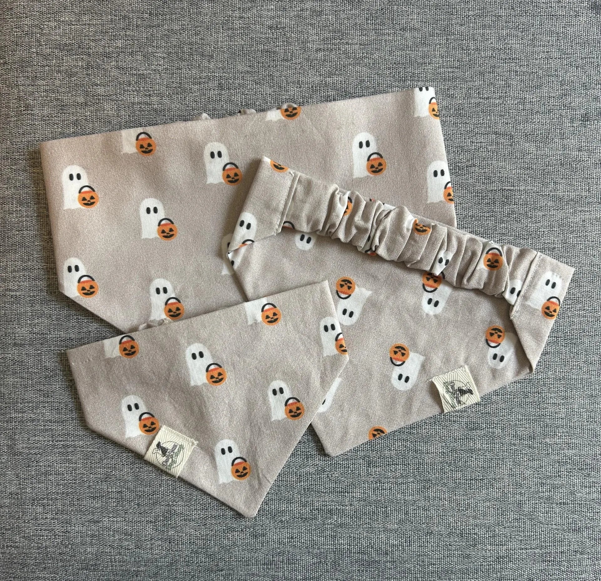 Ghost Trick or Treat Scrunchie Dog Bandana, Halloween Pet Accessories, Fall Bandanas
