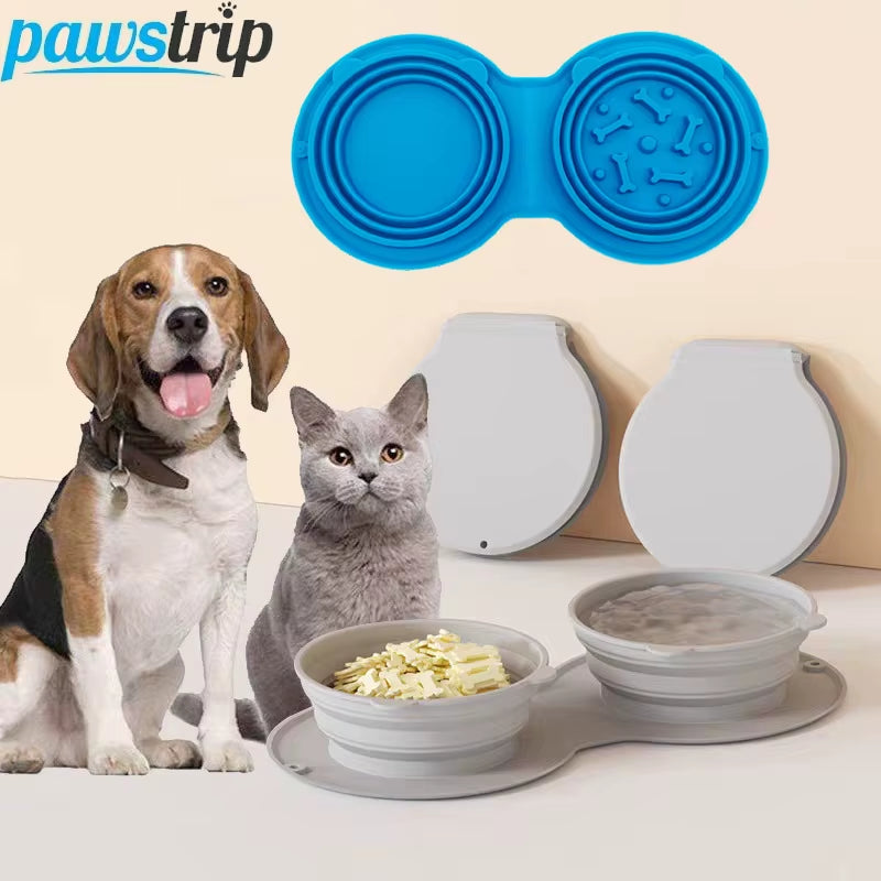 2 in 1 Silicone Collapsible Dog Bowl Portable Pet Drinking Bowl for Dog Cats Foldable Puppy Slow Feeder Bowl Dog Accessories
