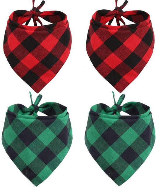 4 Pcs Dog Bandana Christmas Plaid Pet Triangle Scarf Accessories Bibs