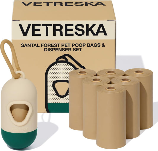Dog Poop Bag with Dispenser, Leak Proof and Extra Thick Pet Waste Bags for Dog Walking and Cat Litter, Sandalwood & Almond Scented, 105 Count