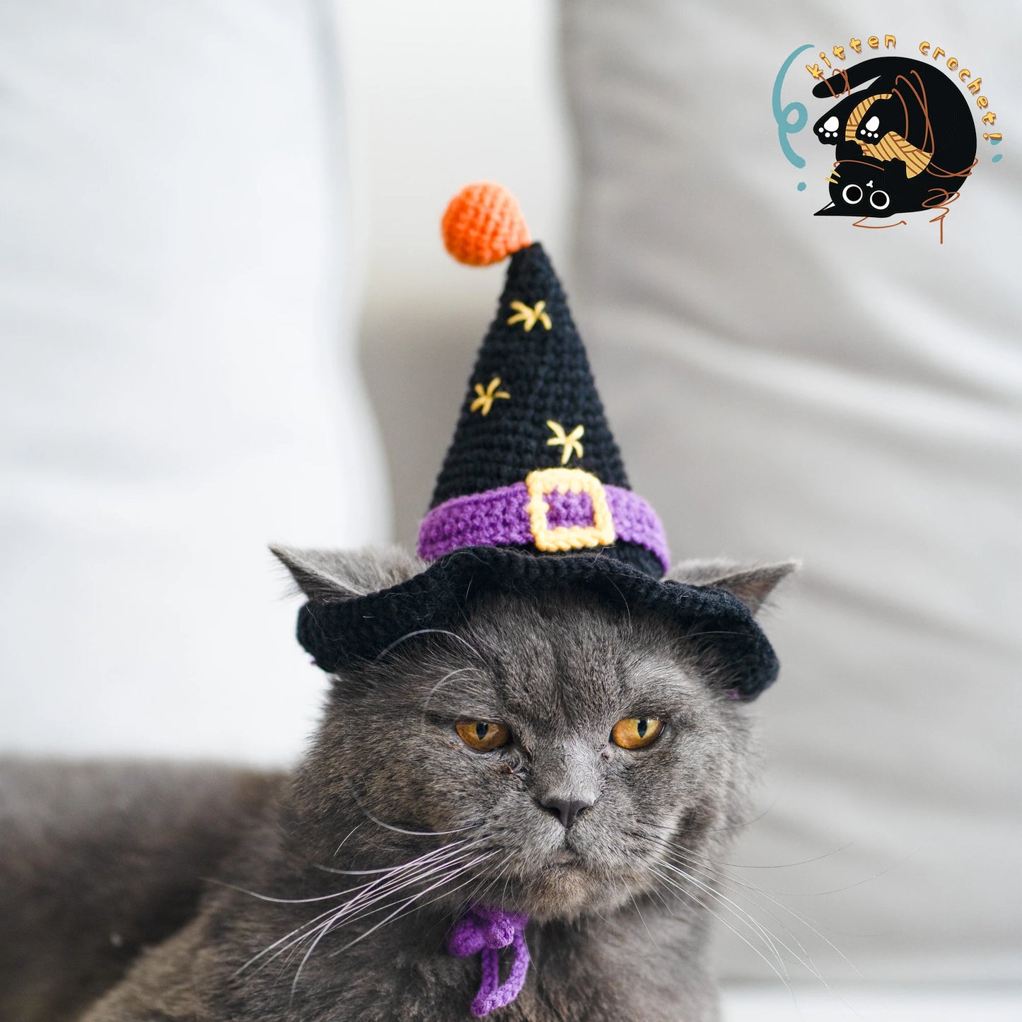 Enchanting Christmas Pet Costume Set - Witch Hat and Purple Queen Collarcat Hat Halloween|Cat Hat Halloween|Knit Cat Hats