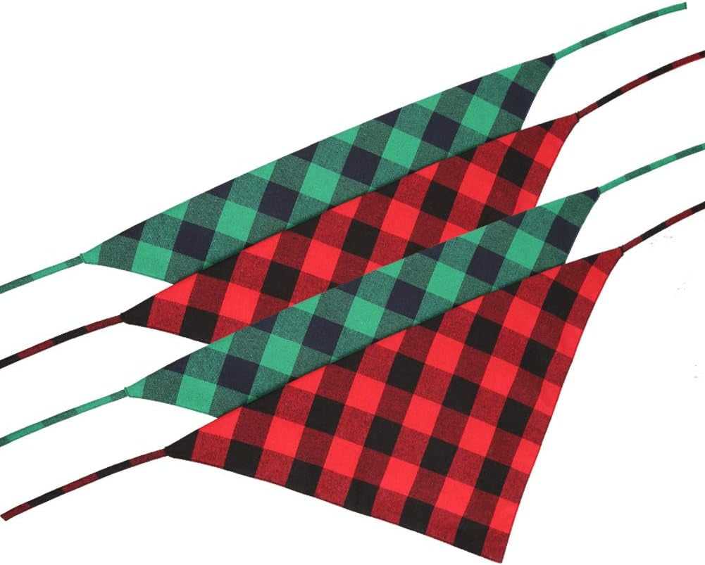4 Pcs Dog Bandana Christmas Plaid Pet Triangle Scarf Accessories Bibs