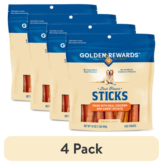 (4 Pack)  Chicken and Sweet Potato Dual Flavor Treat Sticks for Dogs, 16 Oz Bag