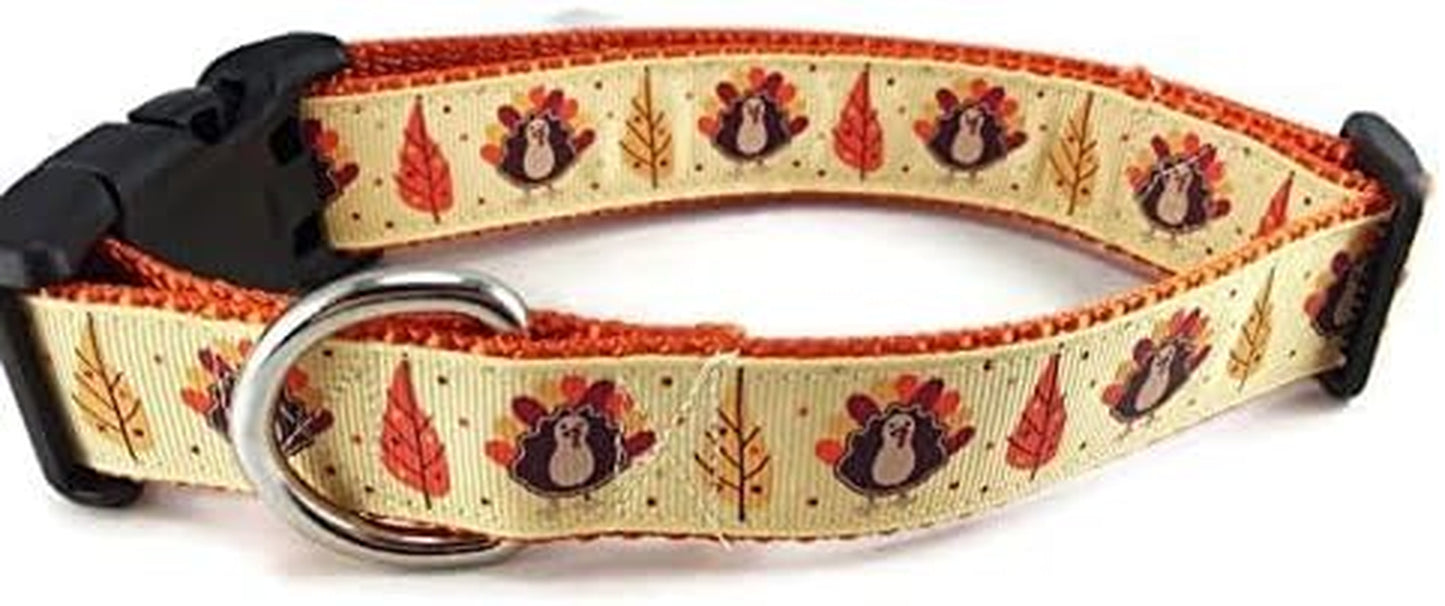 Handmade Thanksgiving Dog Collar, Autumn, Fall, Adjustable, Nylon – Heavy Duty, Machine Washable for Medium & Large Dogs