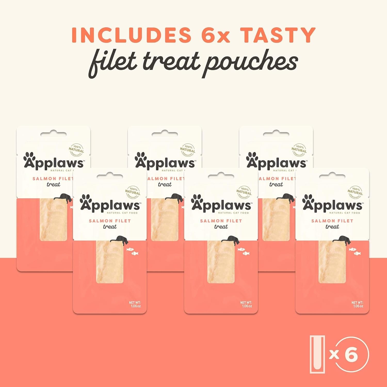 Natural Cat Treats, Grain-Free, Single Ingredient, Whole Protein Fillet, Healthy Snacks with No Artificial Additives (6 X 1.06Oz Whole Salmon Loin)