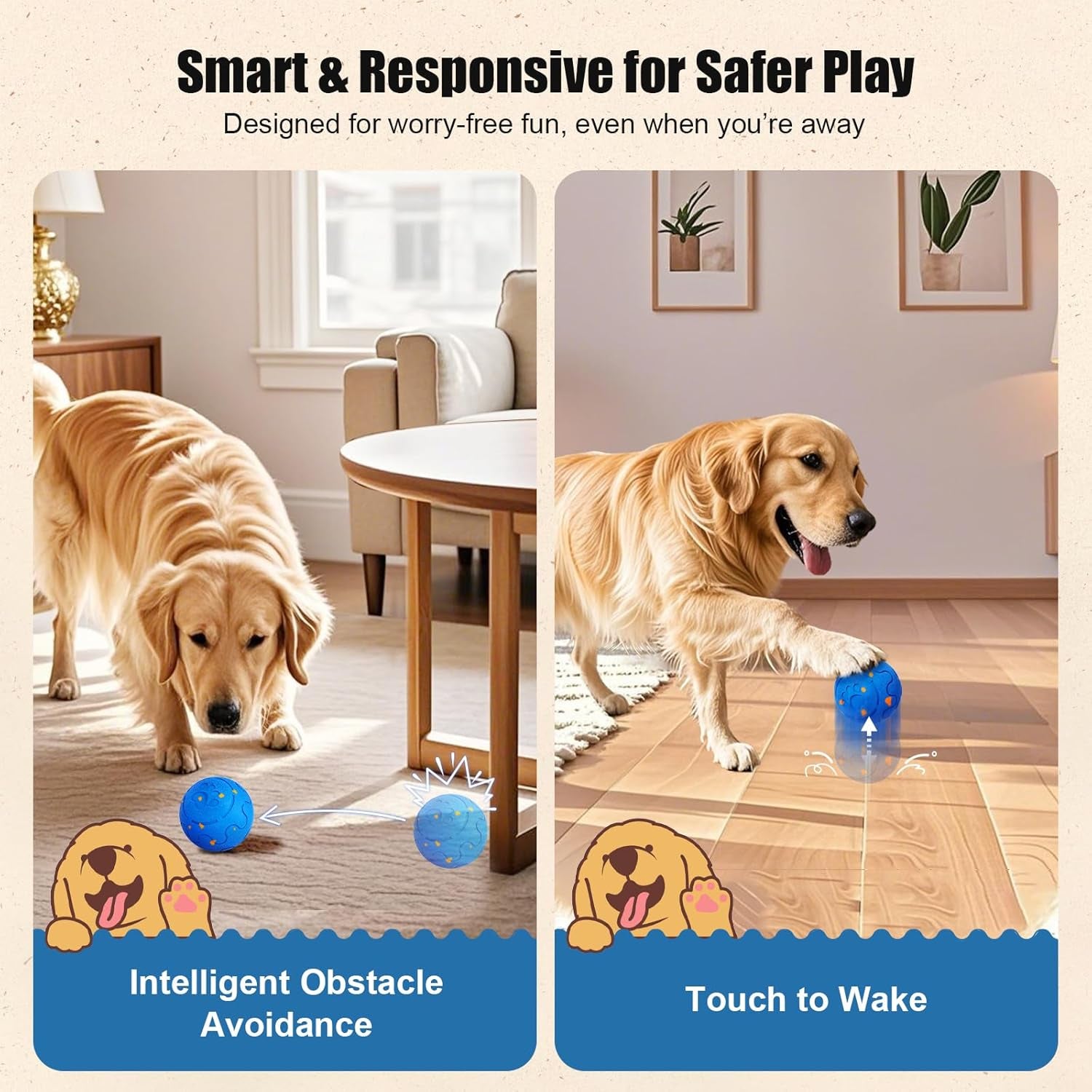 Interactive Dog Ball, Smart Dog Toy for Medium and Large Dogs, Automatic Moving, Rotating & Bouncing, E-TPU Material, IP54 Waterproof, Motion-Activated Dog Stimulation Toy to Keep Them Busy