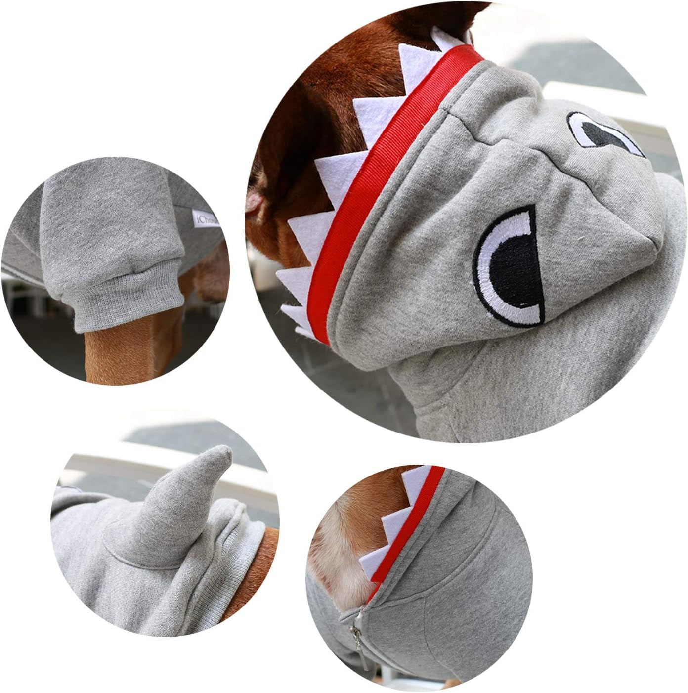 Shark Dog Halloween Costumes Clothes Sweater Cute Funny for French Bulldog Cold Weather Winter Coats Hoodies Frenchie English Pug Pitbull Corgi Puppy - Grey/Large Plus