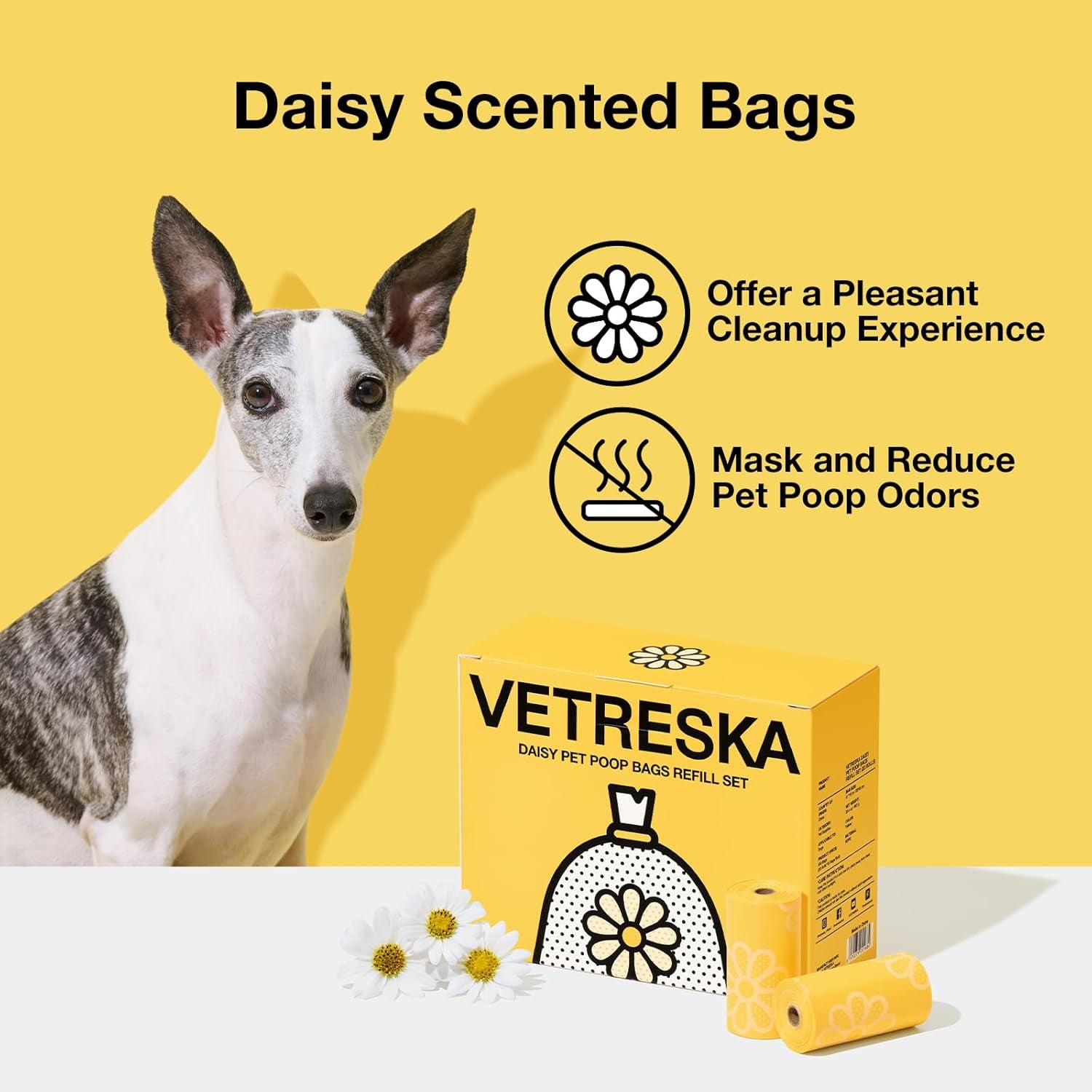 Dog Poop Bag Rolls Daisy Scented Leak-Proof Pet Waste Bags Thick and Large Trash Bags for Dog Walking 20 Refill Rolls 300 Bags
