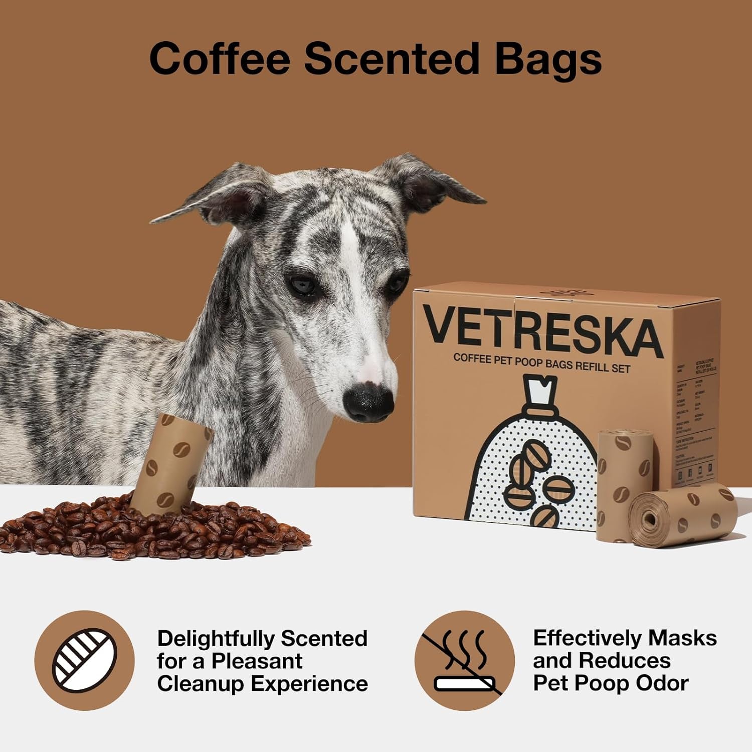 Dog Poop Bags, Coffee Scented Waste Bags, Leak Proof, Extra Thick and Large Dog Pet Bags for Dogs and Cats - 300 Count (20 Refill Rolls)