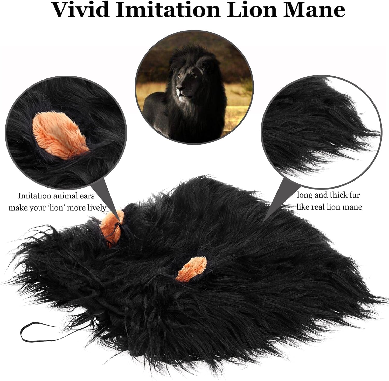 Lion Mane Wig for Dogs with Ears, Funny Pet Costumes for Halloween Christmas (Size L, Black)