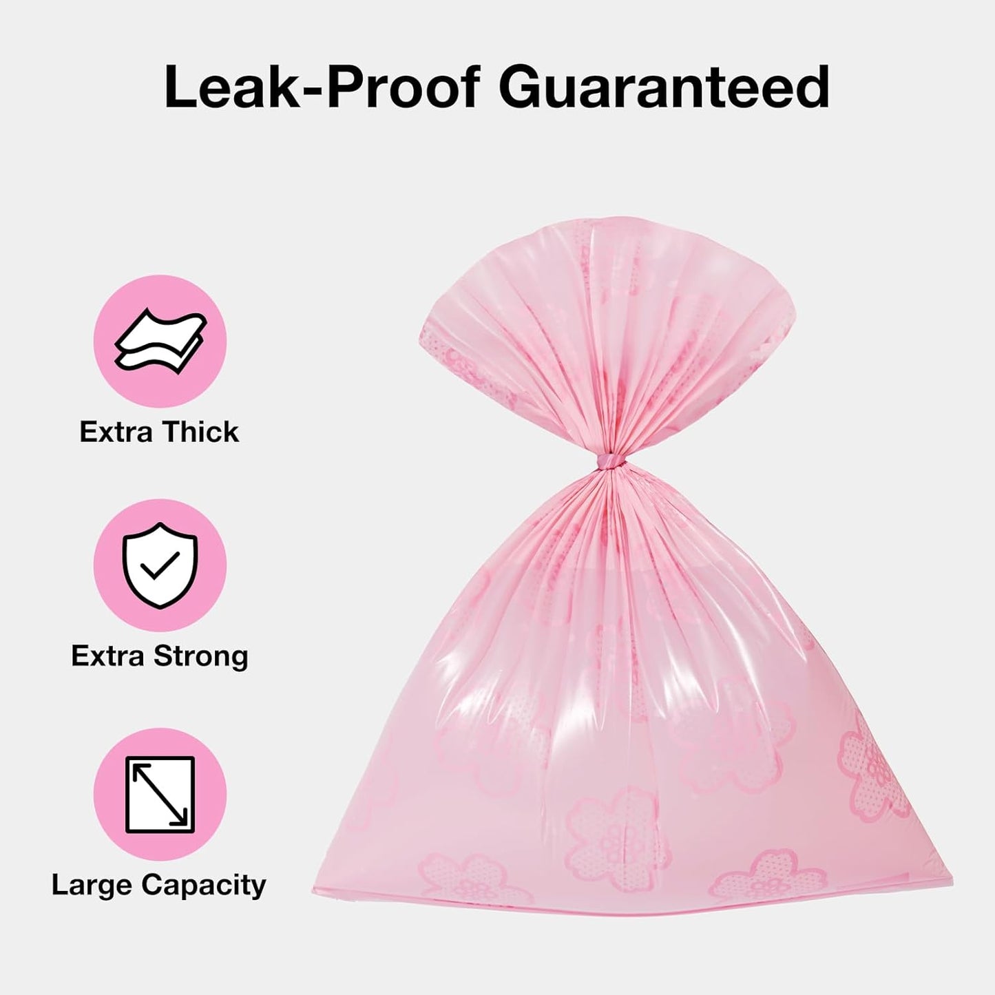 Cherry Blossom Scented Dog Poop Bags, Leak Proof, Extra Thick and Large Pet Waste Bags for Dog Walking and Cat Litter, 20 Refill Rolls, 300 Bags, Pink