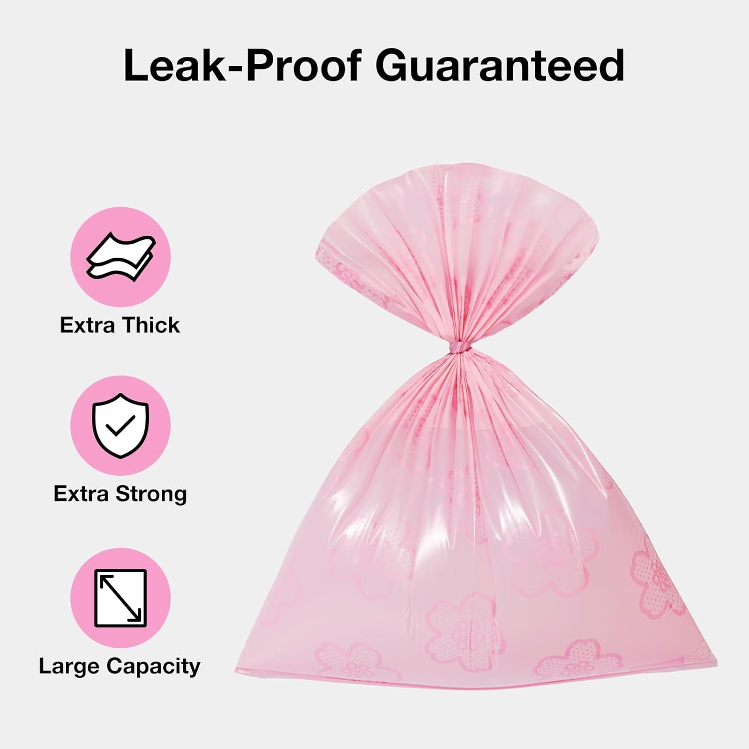 Cherry Blossom Scented Dog Poop Bags, Leak Proof, Extra Thick and Large Pet Waste Bags for Dog Walking and Cat Litter, 20 Refill Rolls, 300 Bags, Pink