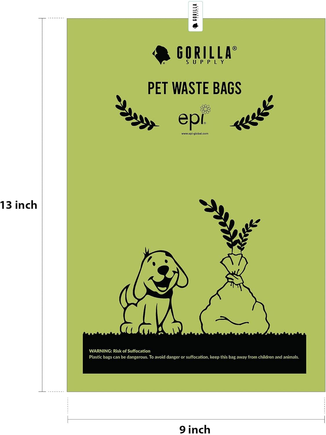 Dog Poop Waste Bags with Dispenser and Leash Tie, 9" X 13", Green, 1000 Count