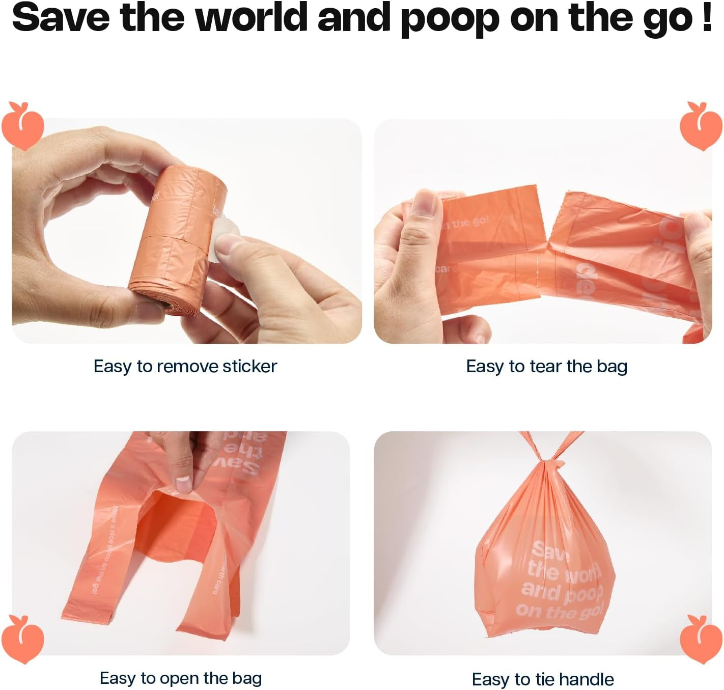Dog Poop Bags with Handles 30 Rolls 360 Counts Big Sizes Leak Proof and Extra Thick Waste Bags Refill Rolls for Walking Small Medium Large Dogs Cats Litter Peach Scented