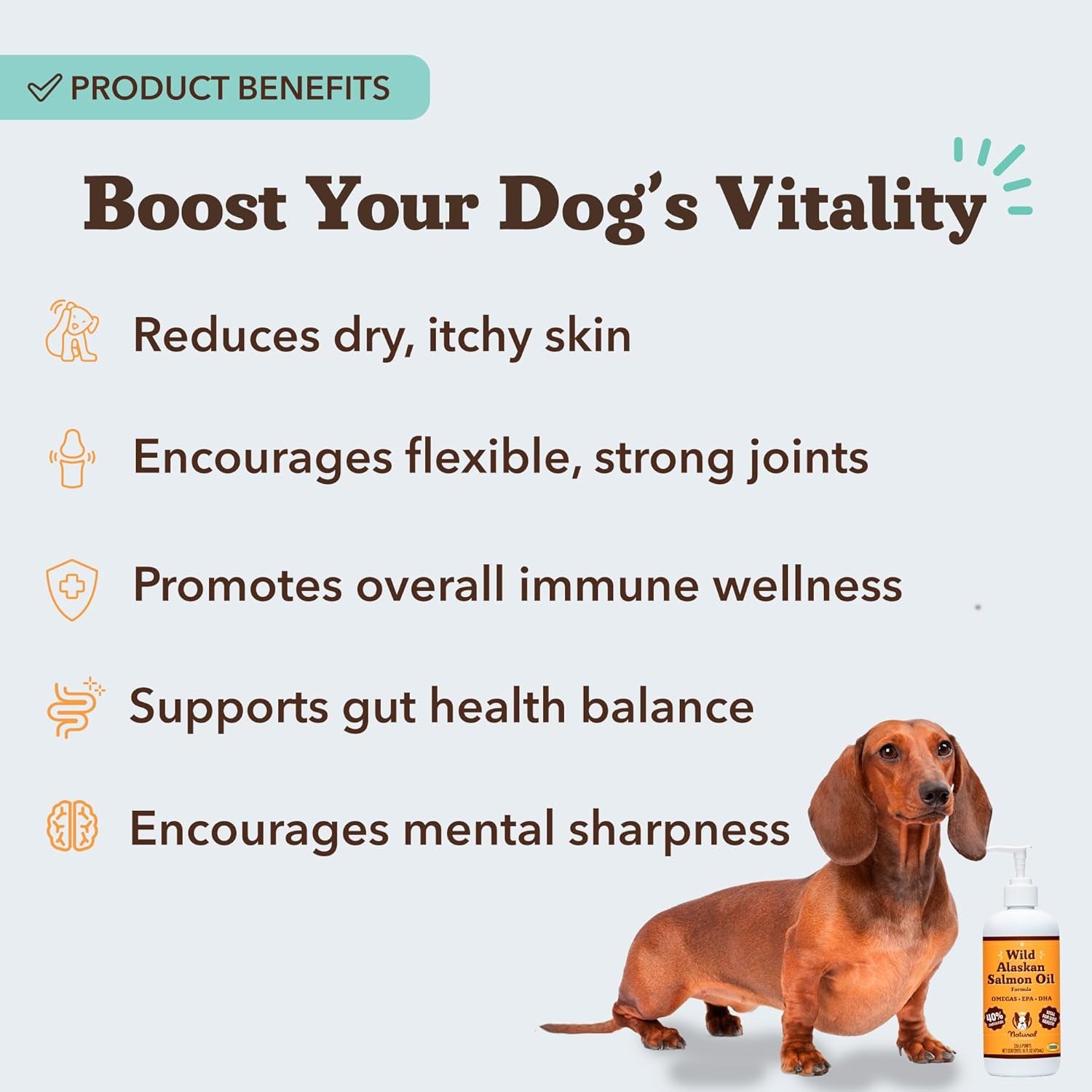 Wild Alaskan Salmon Oil Formula with Omega 3, Fish Oil for Dogs Supplement, Skin & Coat Dog Oil, Itchy Relief, Immune Support for Joints & Heart, Food Topper, 16 Oz.
