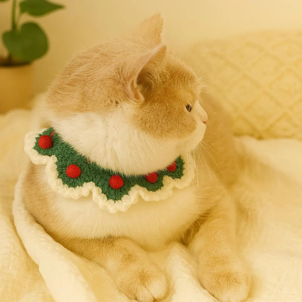 Handmade Crochet Pet Collar: Adjustable Green Cat & Dog Costume
