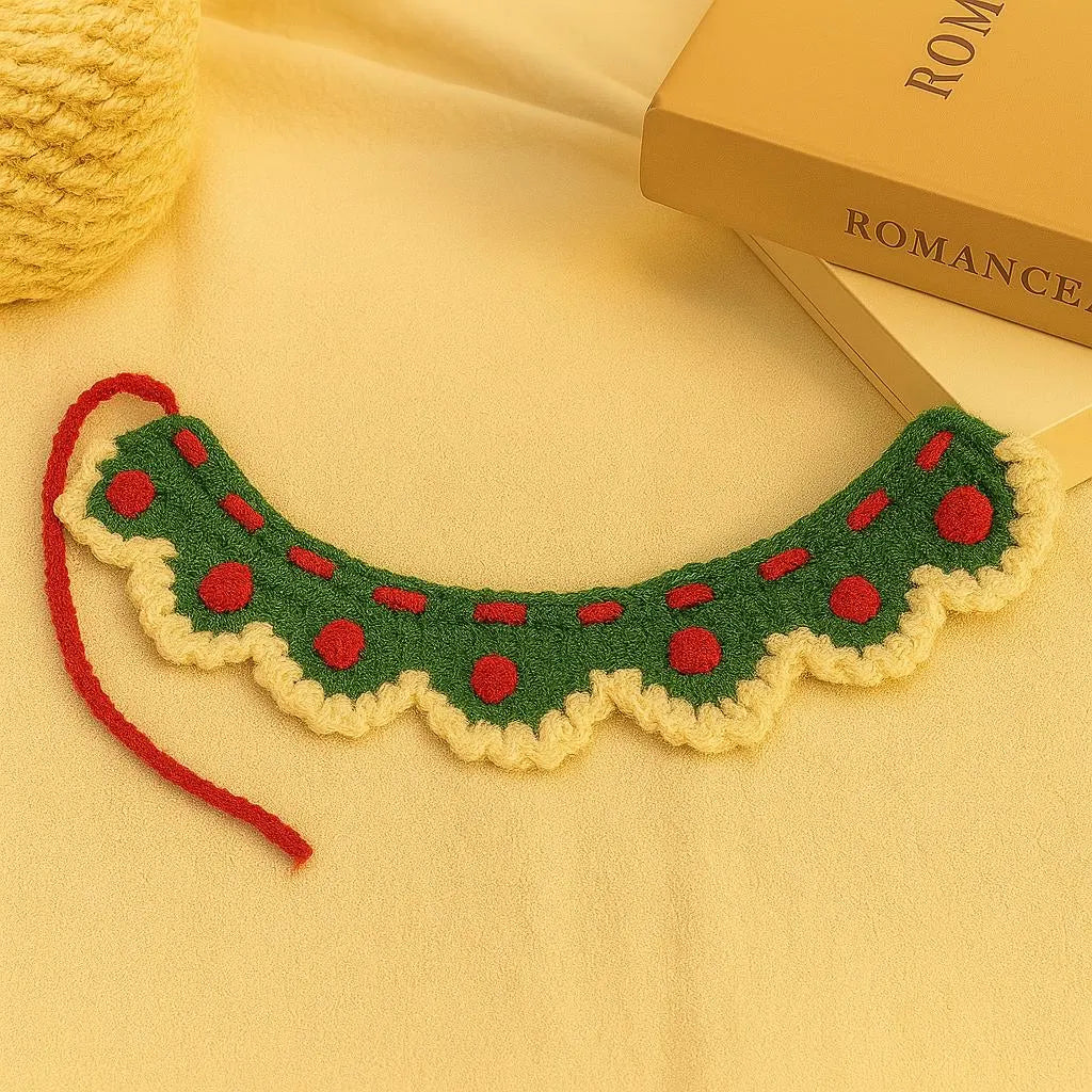 Handmade Crochet Pet Collar: Adjustable Green Cat & Dog Costume