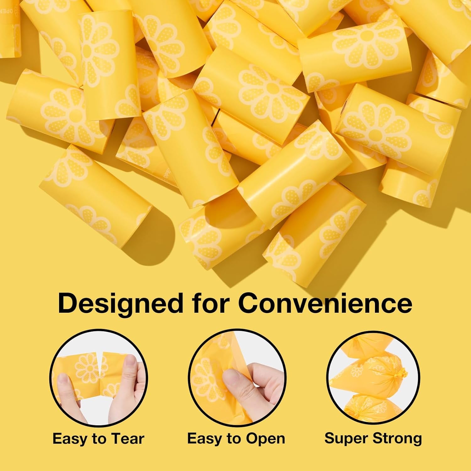 Dog Poop Bag Rolls Daisy Scented Leak-Proof Pet Waste Bags Thick and Large Trash Bags for Dog Walking 20 Refill Rolls 300 Bags