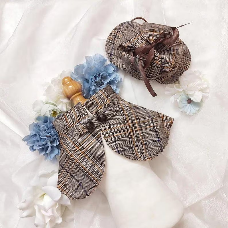 Cat Detective Costume Halloween, Sherlock Holmes Cape & Deerstalker Hat for Cats and Dogs, Pet Detective Outfit Funny Costume Party Dress Up