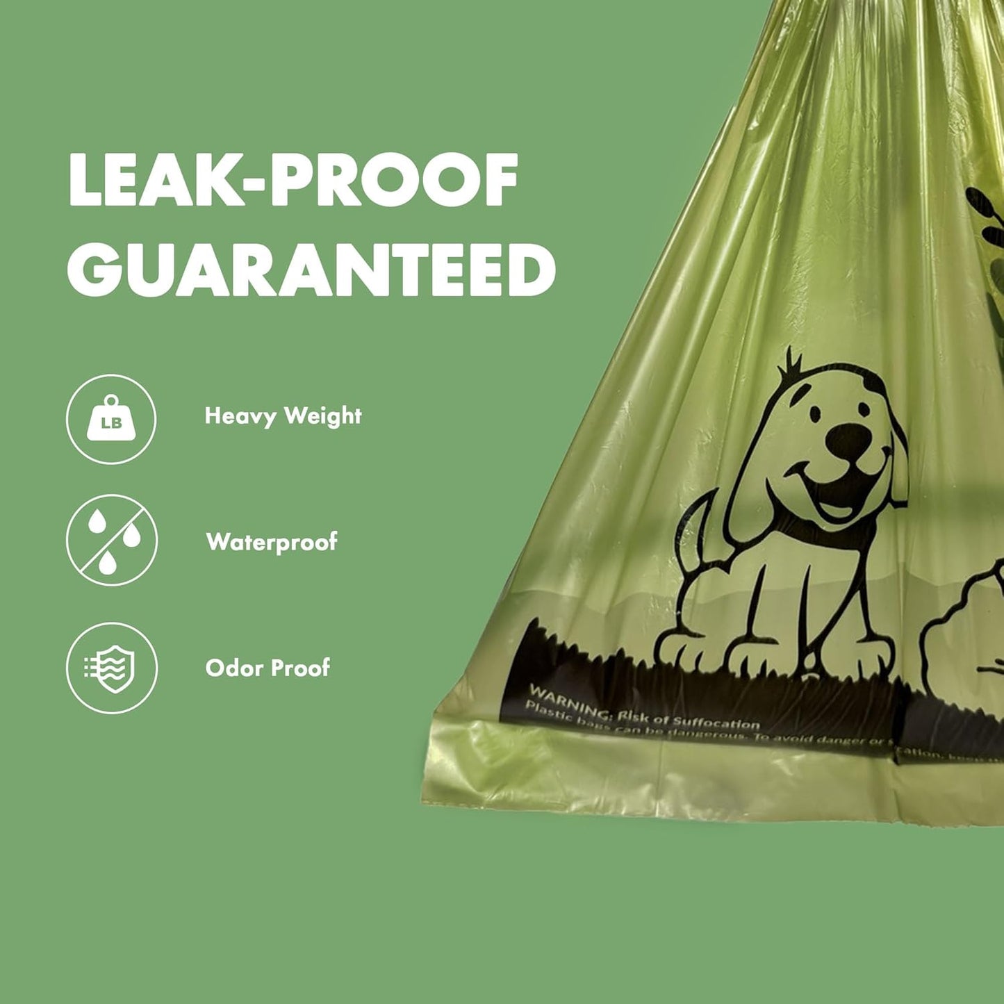 Dog Poop Waste Bags with Dispenser and Leash Tie, 9" X 13", Green, 1000 Count
