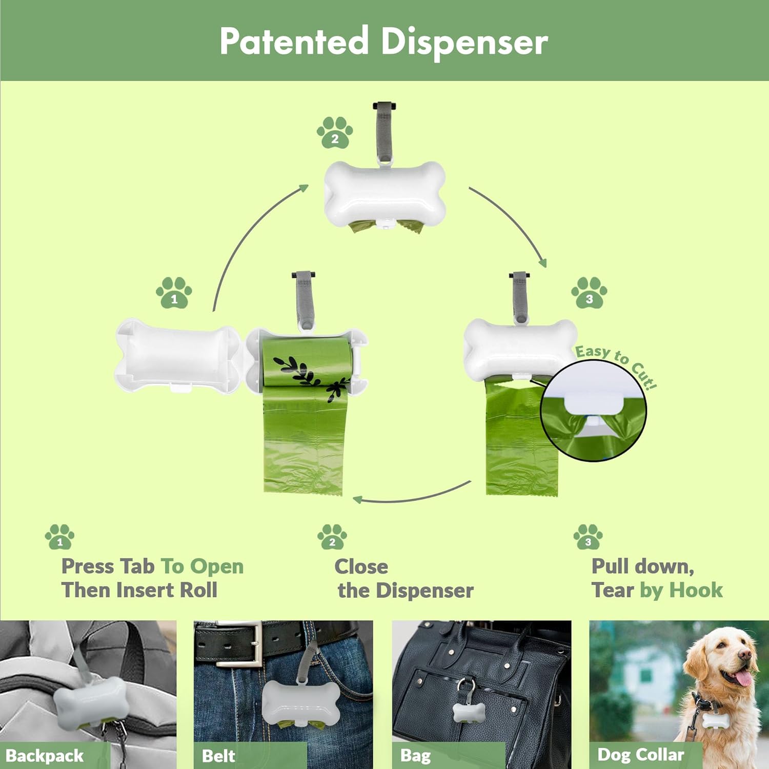 Dog Poop Waste Bags with Dispenser and Leash Tie, 9" X 13", Green, 1000 Count