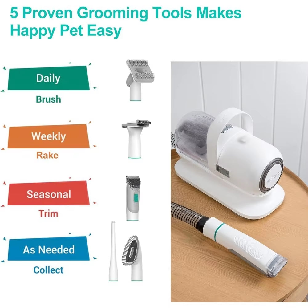 New Upgrade Neakasa P1 Pro Pet Grooming Kit & Vacuum Suction 99% Pet Hair, Professional Clippers with 5 Proven Grooming Tools