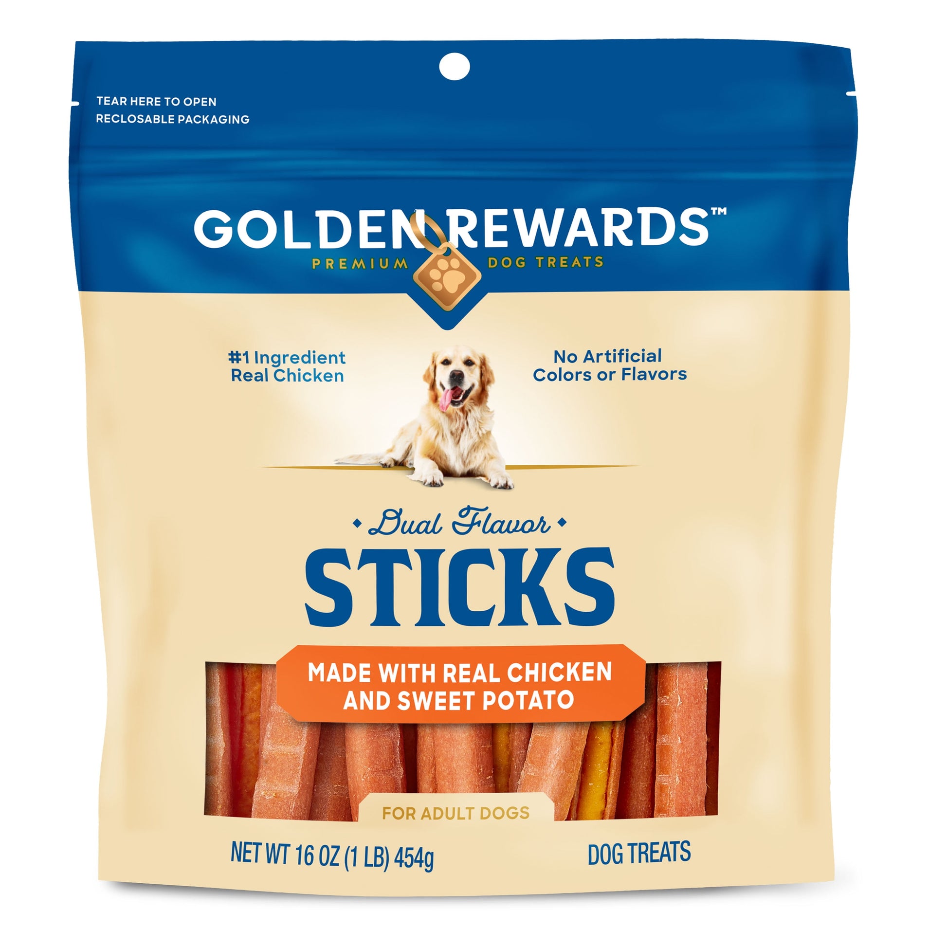 (4 Pack)  Chicken and Sweet Potato Dual Flavor Treat Sticks for Dogs, 16 Oz Bag