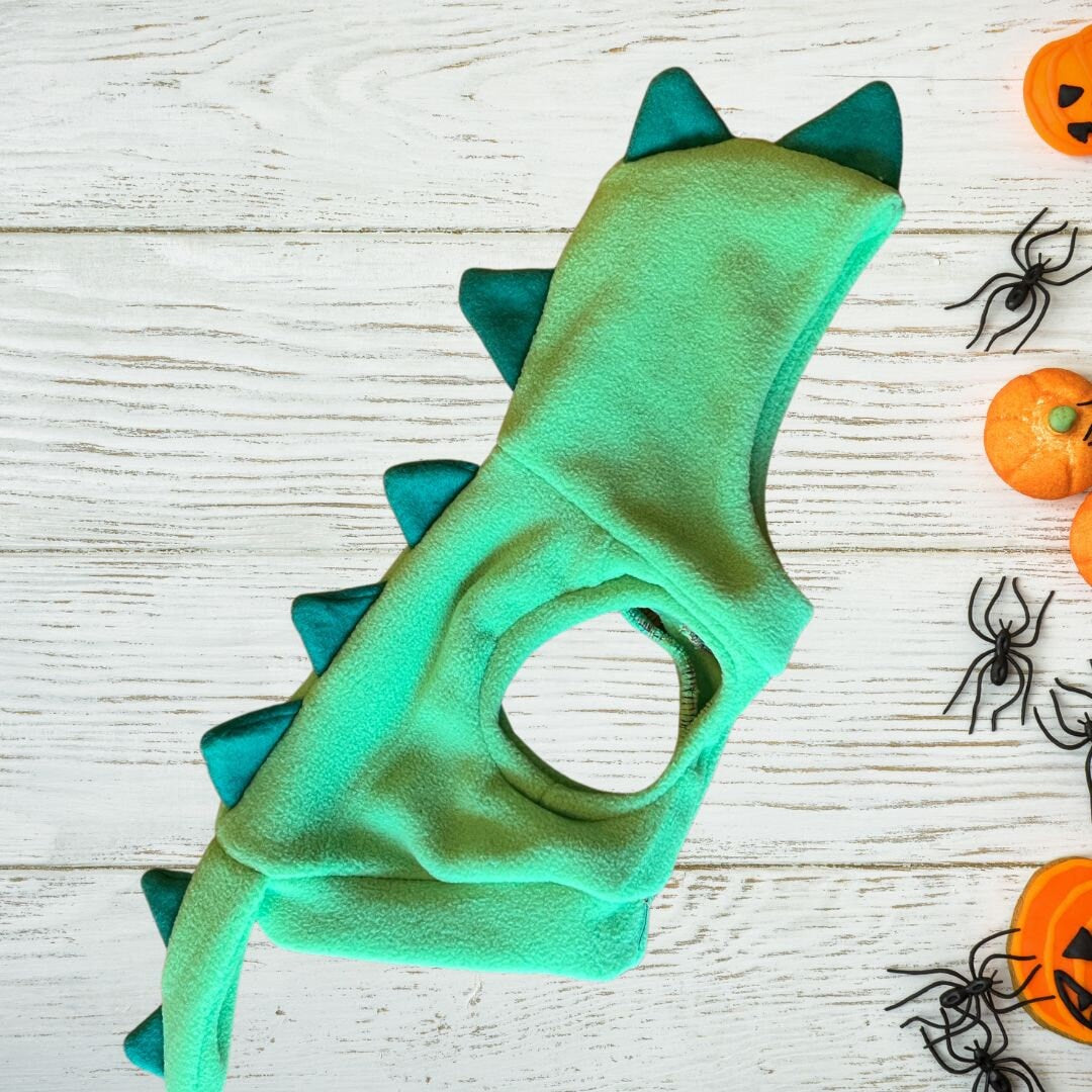 Dinosaur Dog or Cat Costume, Handmade Fleece Halloween Pet Dress-Up, Festive Dog Halloween Outfit
