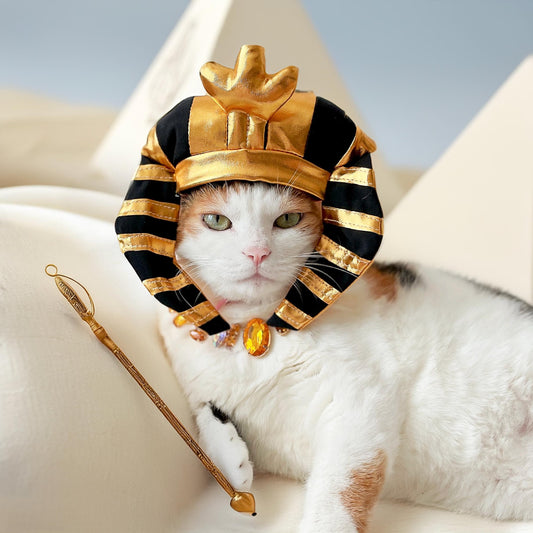 Egyptian King'S Headdress Pharaoh'S Crown Hat for Cat Dog Funny Halloween Costume Photoshoot Birthday Gifts for Pet Tiktok