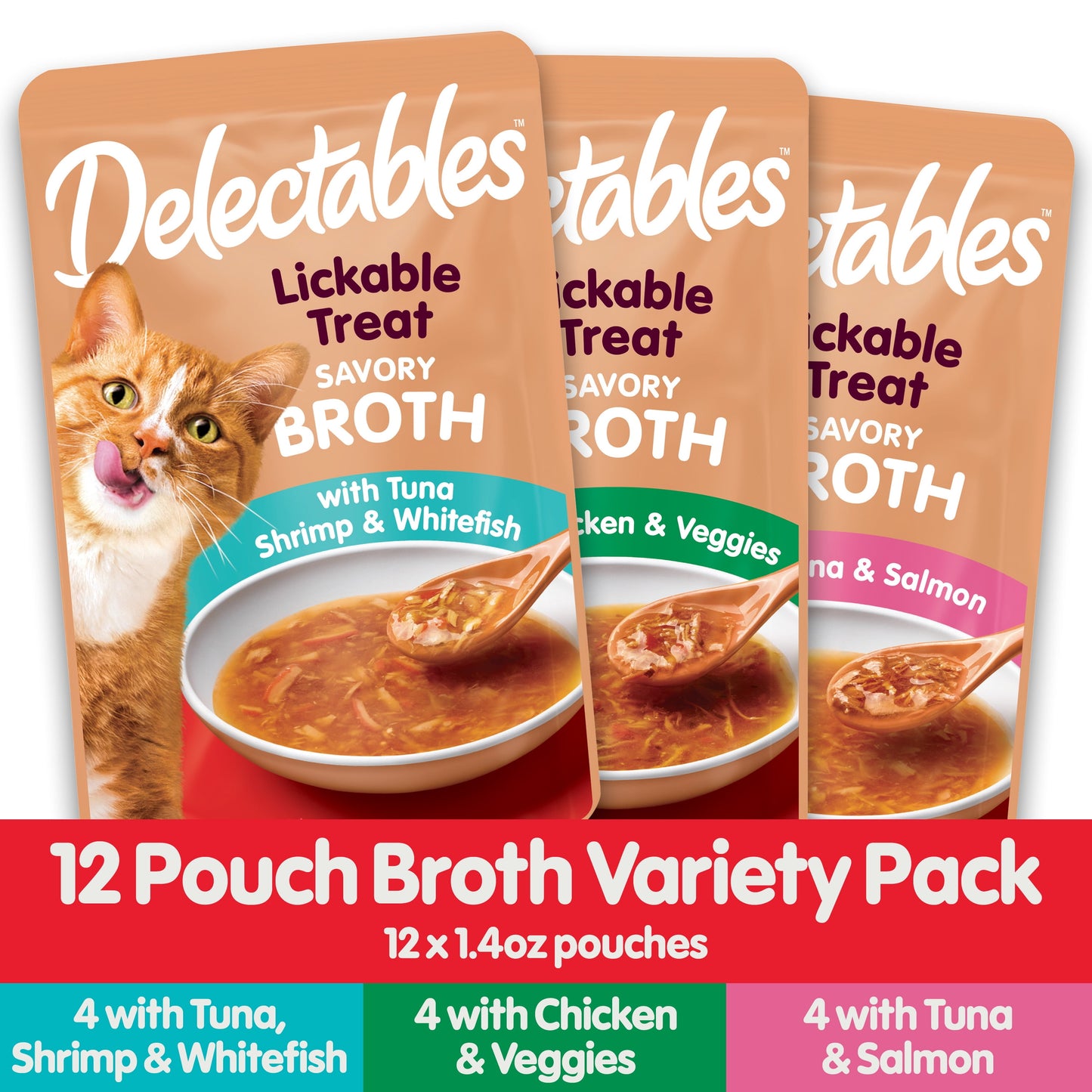 Savory Broths Lickable Wet Cat Treats Variety Pack, 12 Count