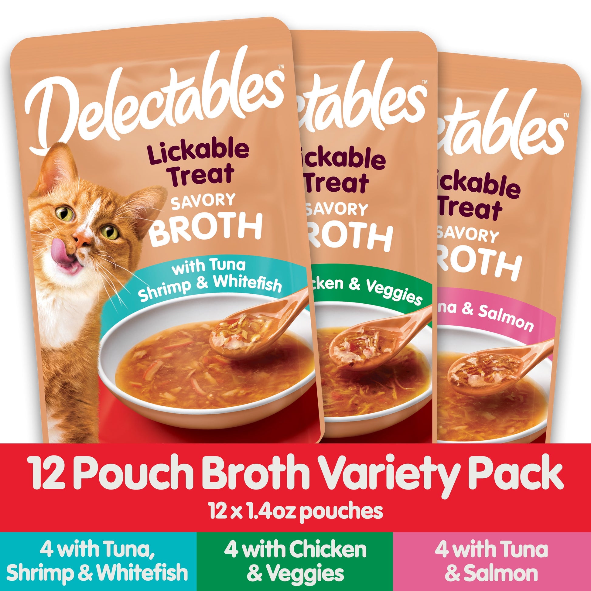 Savory Broths Lickable Wet Cat Treats Variety Pack, 12 Count