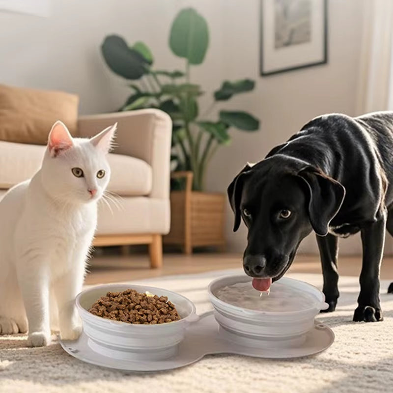 2 in 1 Silicone Collapsible Dog Bowl Portable Pet Drinking Bowl for Dog Cats Foldable Puppy Slow Feeder Bowl Dog Accessories