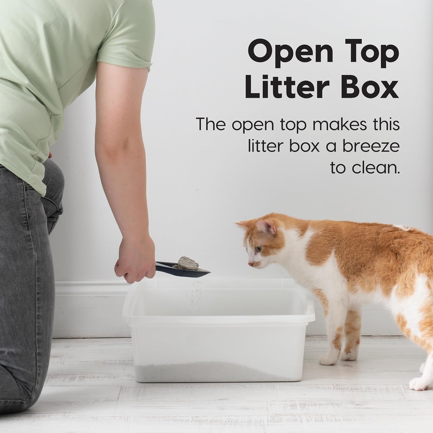 IRIS USA Large Open Top Cat Litter Box, Kitty Litter Pan, Pearl