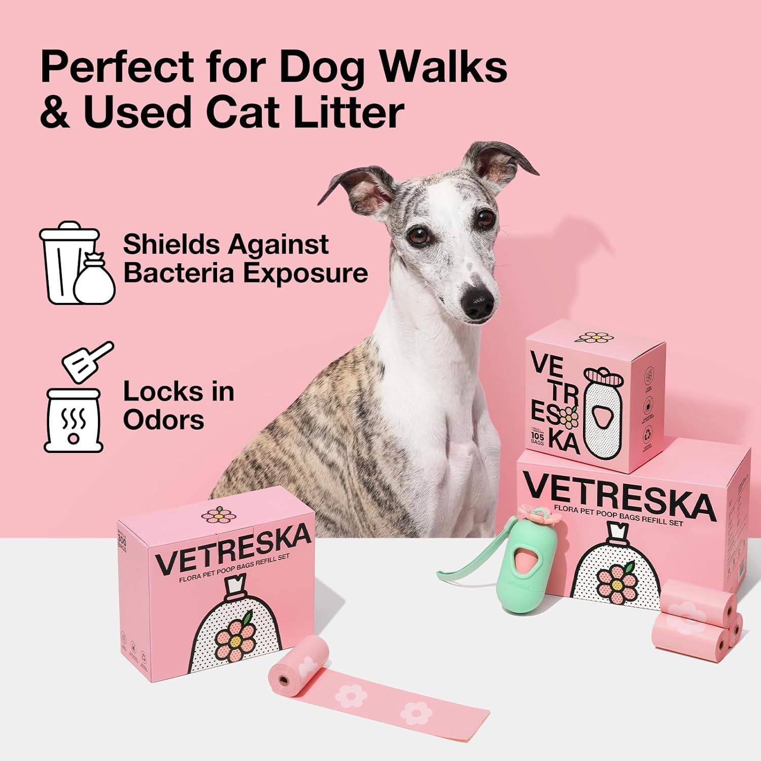 Dog Poop Bags Lavender Scented Pet Waste Bags Leak Proof & Extra Thick Waste Bags for Dog Walking and Cat Litter 300 Counts 20 Refill Rolls 9 * 13 Inches